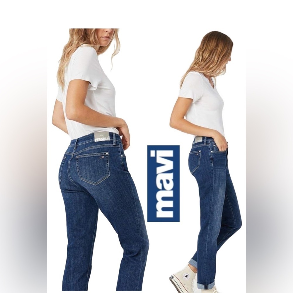 NWT Mavi Ada Mid-Rise Boyfriend Jeans Size 26 Medium Wash Stretch Denim